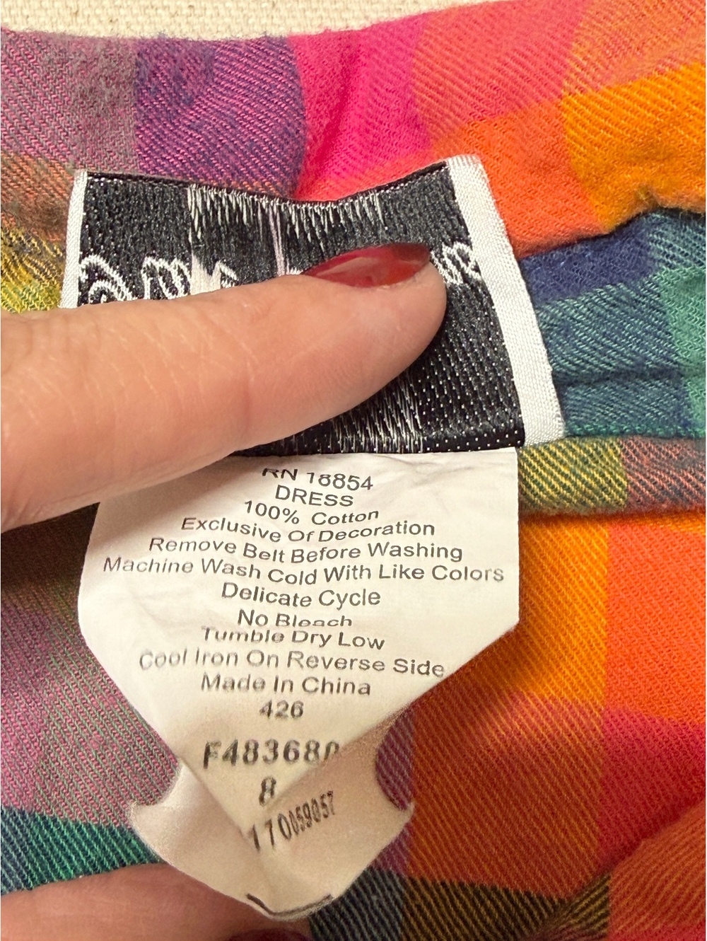 Rare Editions Girls Size 8 Rainbow Plaid Shirt Dress Ruffle Hem Cotton - Picture 5 of 5